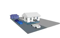 Three-dimensional example of Two (2) residential units in a detached house and one (1) residential unit in an accessory structure.