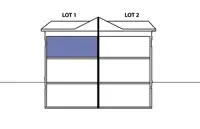 Two-dimensional example of two (2) residential units on one side of a semi-detached house and one residential units on the other side (lot) of the semi-detached house.