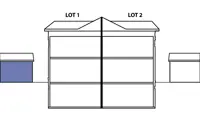 Two-dimensional example of one (1) residential unit in a semi-detached house and one (1) residential unit in an accessory structure on one lot.