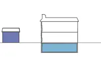 Two-dimensional example of two (2) residential units in a detached house and one (1) residential unit in an accessory structure.